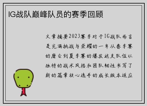 IG战队巅峰队员的赛季回顾